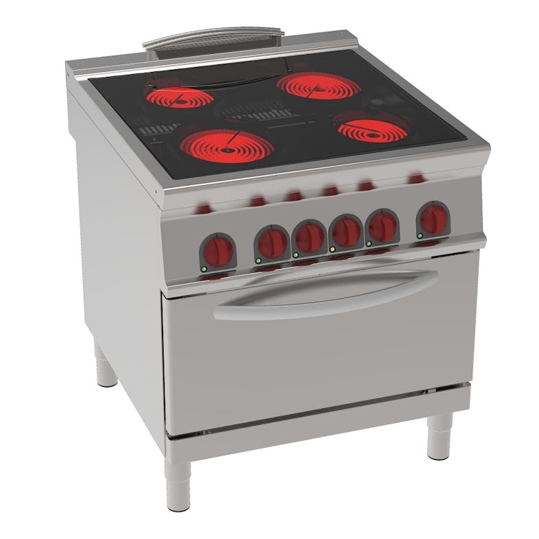 EURAST – Cozinha cerâmica 4 zonas quentes 1 forno conv. ele. gn 1/1 – 800x900x900 mm – 18600 W 400/3V – 42421613