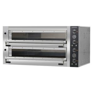 Forno elétrico de pizza para 9 + 9 pizzas 34 cm Ø, 2 câmaras 105 x 105 x 14 cm, gama de temperaturas: 50-450°C, 26,4 kW, 400 V, 11457 Vaiotec