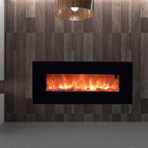 Lareira Eléctrica De Parede Em Aço e Vidro Stelvio, Modelo Stelvio. Potência Máxima De Aquecimento 1500w. Efeito Realista Da Chama Led Ajustável Em 6 Níveis De Intensidade De Luz Controlo Remoto Incluído. Certificado Para Casa, Escritório, Negócios.