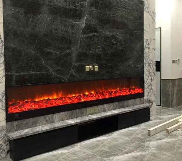 Lareira Eléctrica Embutida e Independente Modelo Etna. Lareira Interior De 3 Metros De Comprimento Com Verdadeiro Efeito De Chama Led Ajustável a 6 Níveis. Potência 750-1500w. Comandos Manuais e Controlo Remoto Incluídos. Feitos De Painéis Laminados a Fri - Image 7