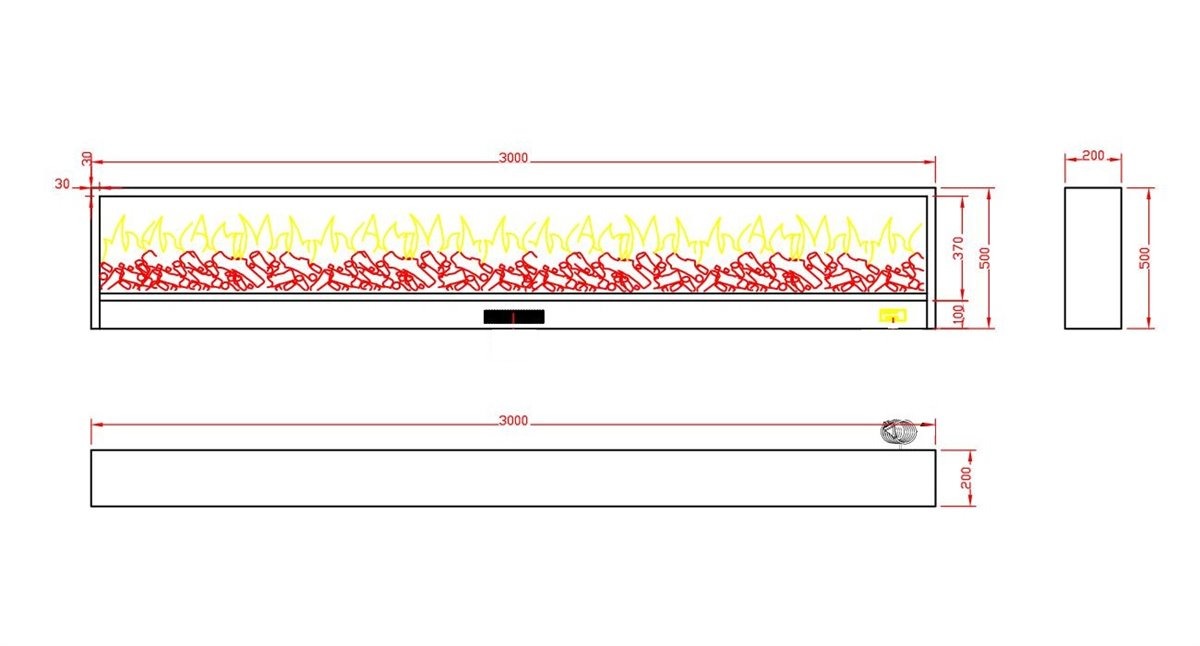 Lareira Eléctrica Embutida e Independente Modelo Etna. Lareira Interior De 3 Metros De Comprimento Com Verdadeiro Efeito De Chama Led Ajustável a 6 Níveis. Potência 750-1500w. Comandos Manuais e Controlo Remoto Incluídos. Feitos De Painéis Laminados a Fri - Image 8