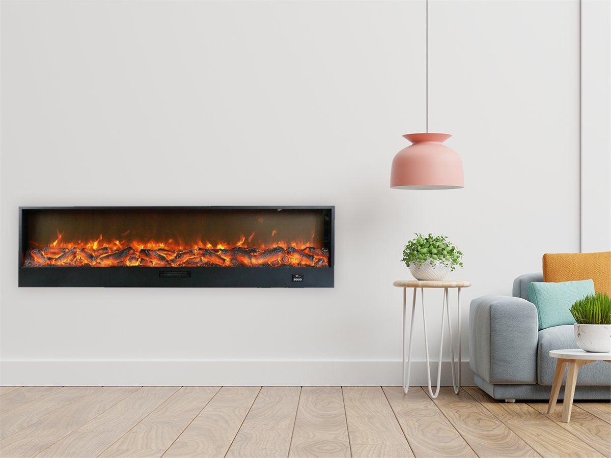 Lareira Eléctrica Embutida e Independente Modelo Etna. Lareira Interior De 3 Metros De Comprimento Com Verdadeiro Efeito De Chama Led Ajustável a 6 Níveis. Potência 750-1500w. Comandos Manuais e Controlo Remoto Incluídos. Feitos De Painéis Laminados a Fri - Image 9